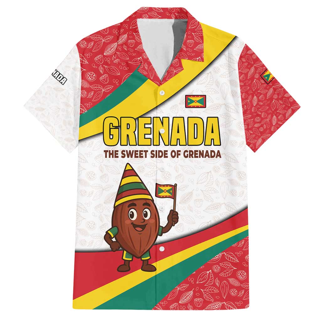 Grenada Family Matching Off Shoulder Short Dress and Hawaiian Shirt with Cocoa Bean Mascot and National Flag Colors - Wonder Print Shop