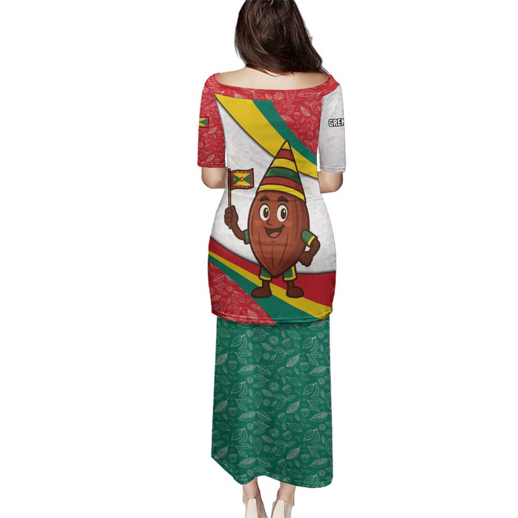 Grenada Family Matching Puletasi and Hawaiian Shirt with Cocoa Bean Mascot and National Flag Colors - Wonder Print Shop