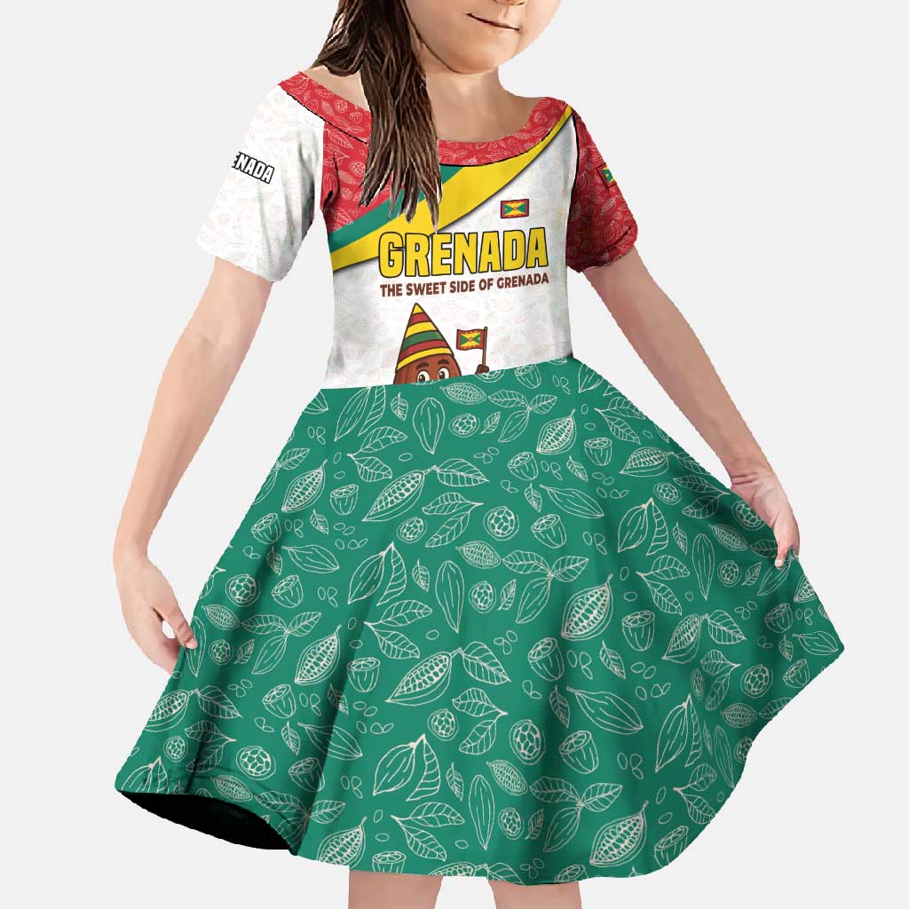 Grenada Family Matching Short Sleeve Bodycon Dress and Hawaiian Shirt with Cocoa Bean Mascot and National Flag Colors - Wonder Print Shop