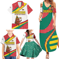 Grenada Family Matching Summer Maxi Dress and Hawaiian Shirt with Cocoa Bean Mascot and National Flag Colors - Wonder Print Shop