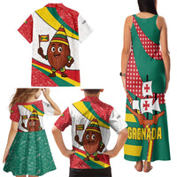Grenada Family Matching Tank Maxi Dress and Hawaiian Shirt with Cocoa Bean Mascot and National Flag Colors - Wonder Print Shop
