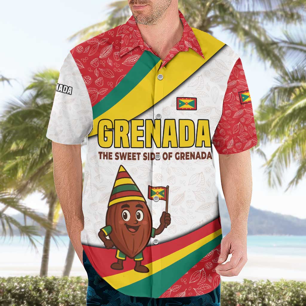 Grenada Hawaiian Shirt with Cocoa Bean Mascot and National Flag Colors - Wonder Print Shop