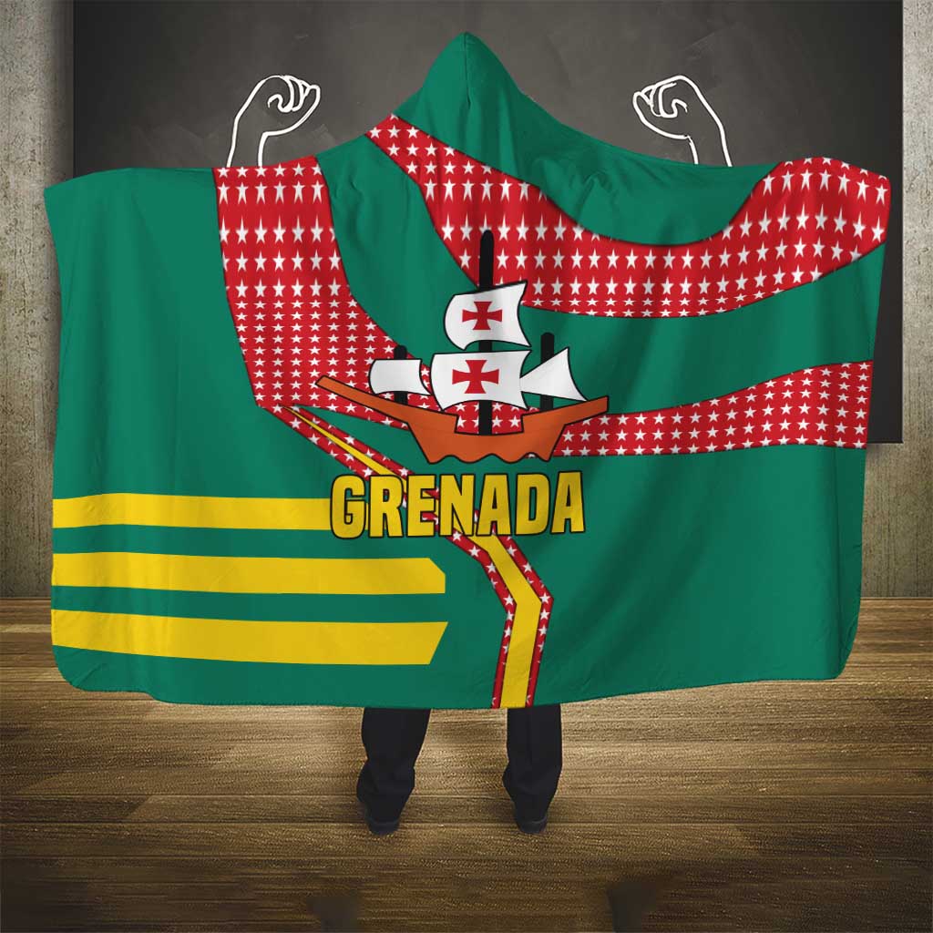 Grenada Hooded Blanket with Cocoa Bean Mascot and National Flag Colors - Wonder Print Shop