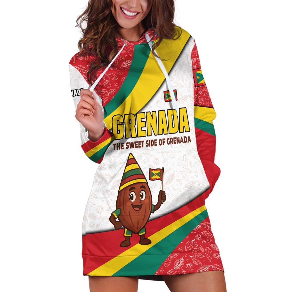 Grenada Hoodie Dress with Cocoa Bean Mascot and National Flag Colors - Wonder Print Shop