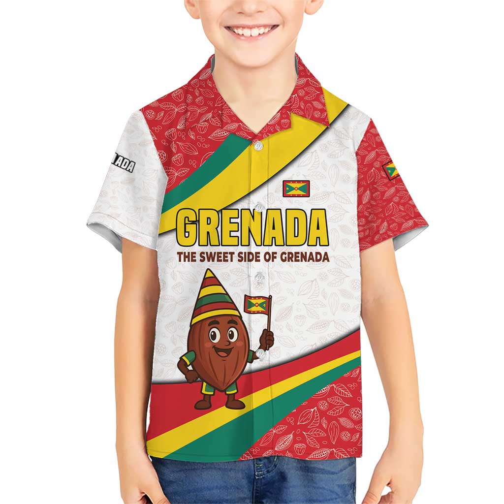 Grenada Kid Hawaiian Shirt with Cocoa Bean Mascot and National Flag Colors - Wonder Print Shop