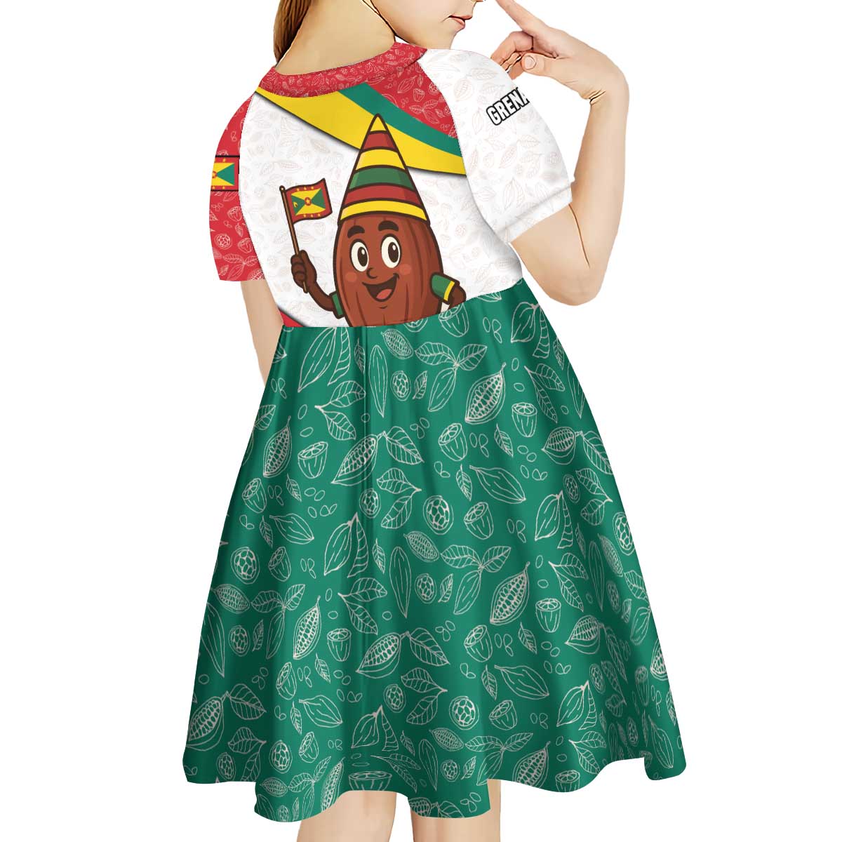 Grenada Kid Short Sleeve Dress with Cocoa Bean Mascot and National Flag Colors - Wonder Print Shop