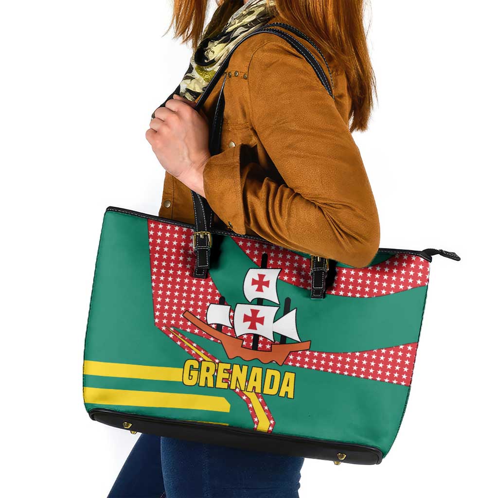 Grenada Leather Tote Bag with Cocoa Bean Mascot and National Flag Colors - Wonder Print Shop