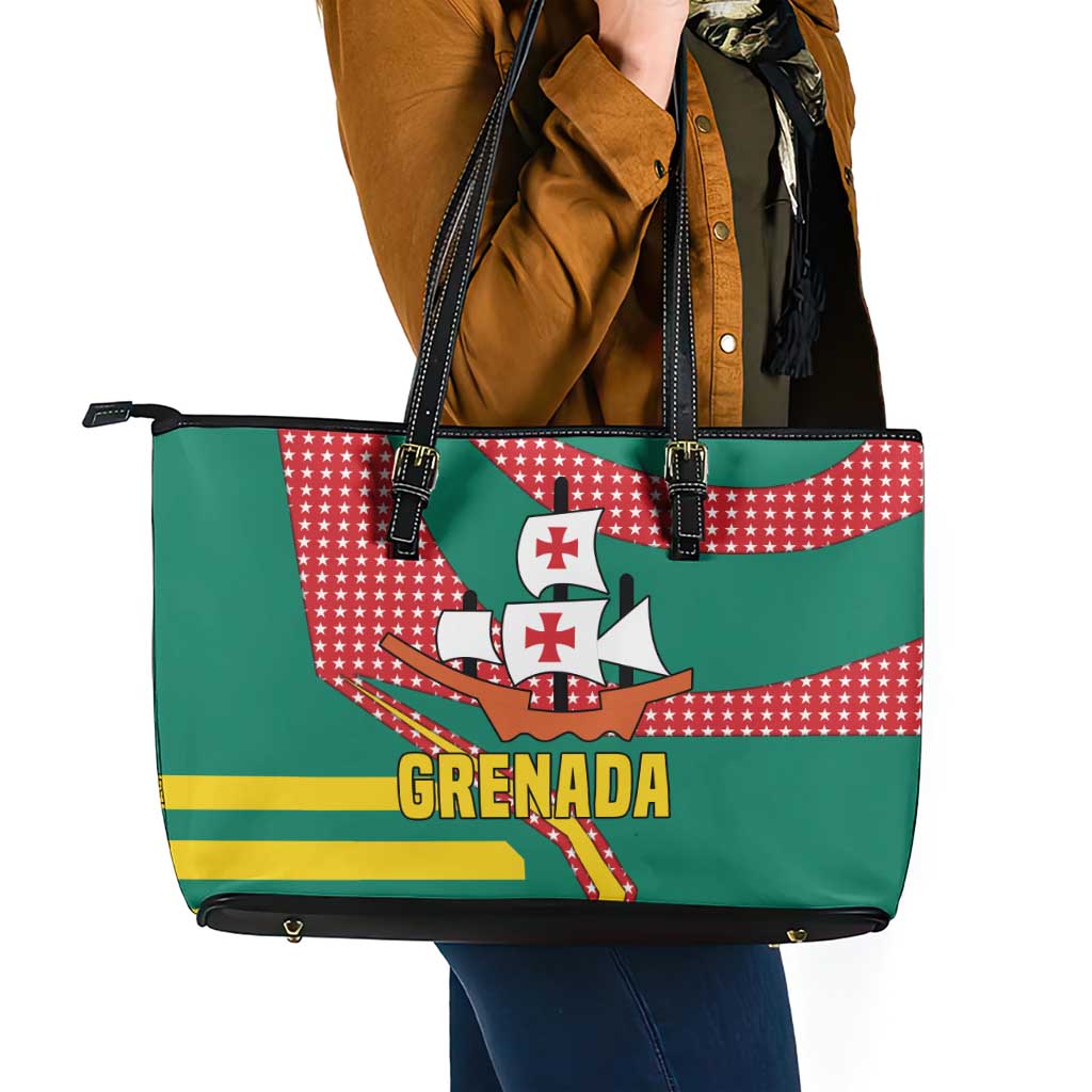 Grenada Leather Tote Bag with Cocoa Bean Mascot and National Flag Colors - Wonder Print Shop