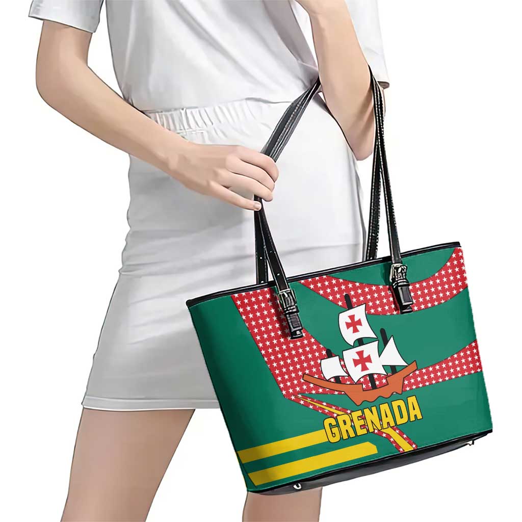 Grenada Leather Tote Bag with Cocoa Bean Mascot and National Flag Colors - Wonder Print Shop