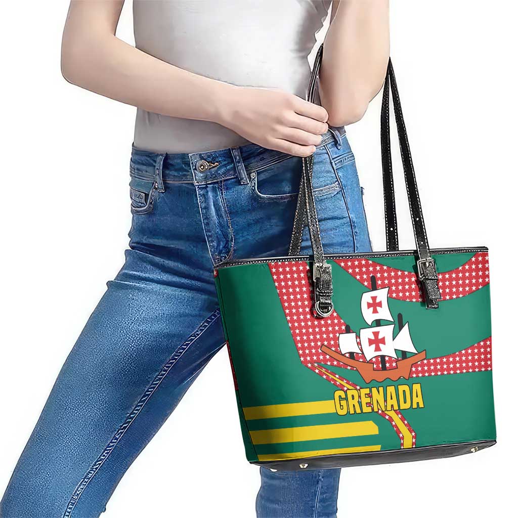 Grenada Leather Tote Bag with Cocoa Bean Mascot and National Flag Colors - Wonder Print Shop