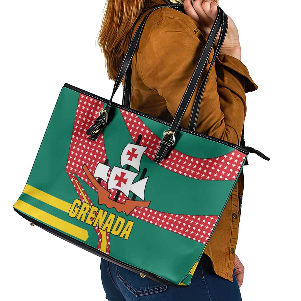 Grenada Leather Tote Bag with Cocoa Bean Mascot and National Flag Colors - Wonder Print Shop
