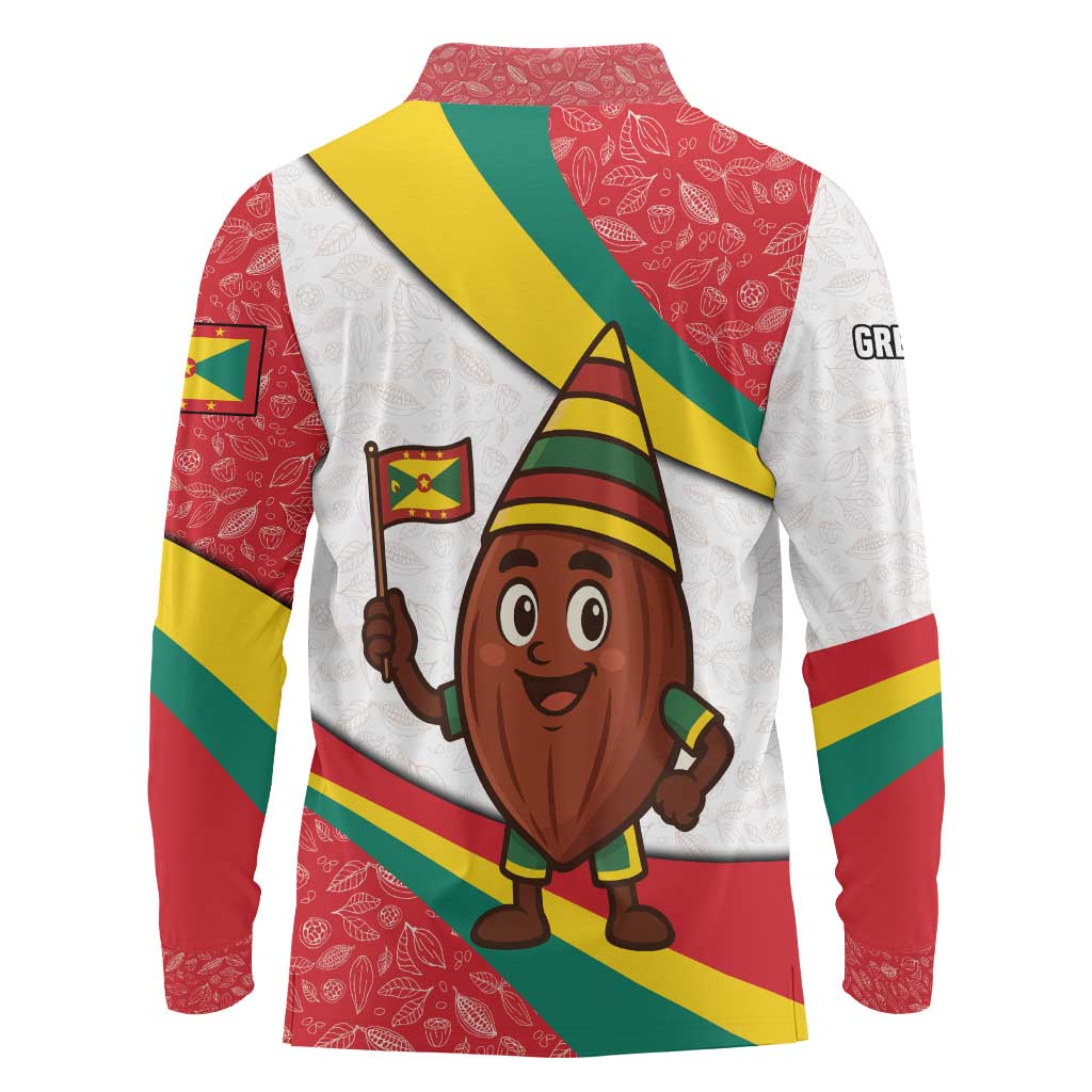 Grenada Long Sleeve Polo Shirt with Cocoa Bean Mascot and National Flag Colors - Wonder Print Shop