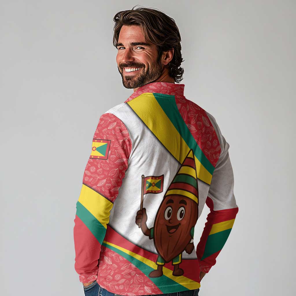 Grenada Long Sleeve Polo Shirt with Cocoa Bean Mascot and National Flag Colors - Wonder Print Shop