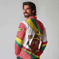 Grenada Long Sleeve Polo Shirt with Cocoa Bean Mascot and National Flag Colors - Wonder Print Shop