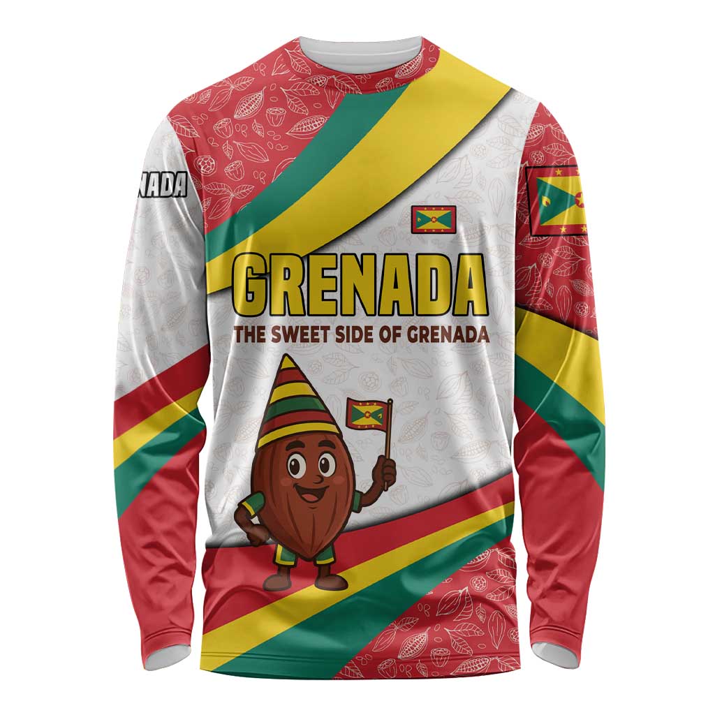 Grenada Long Sleeve Shirt with Cocoa Bean Mascot and National Flag Colors - Wonder Print Shop