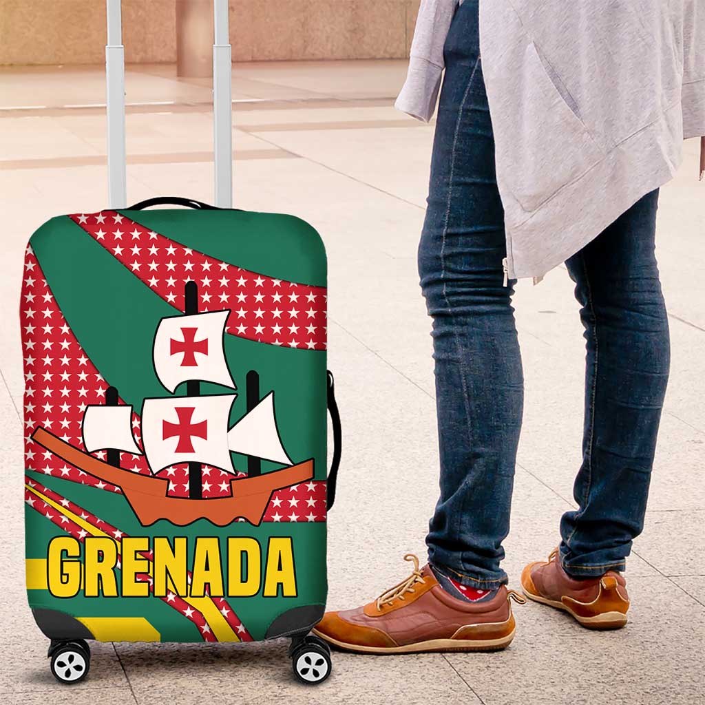 Grenada Luggage Cover with Cocoa Bean Mascot and National Flag Colors - Wonder Print Shop