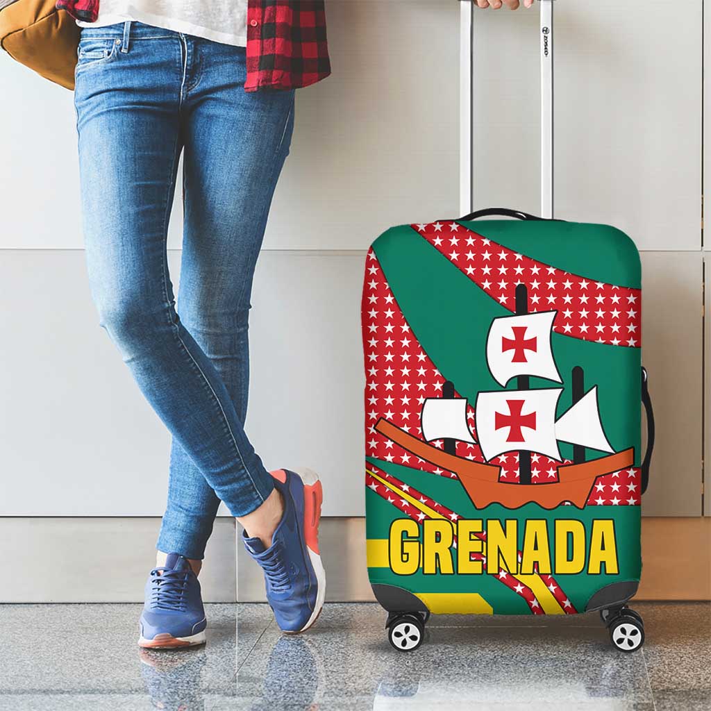 Grenada Luggage Cover with Cocoa Bean Mascot and National Flag Colors - Wonder Print Shop