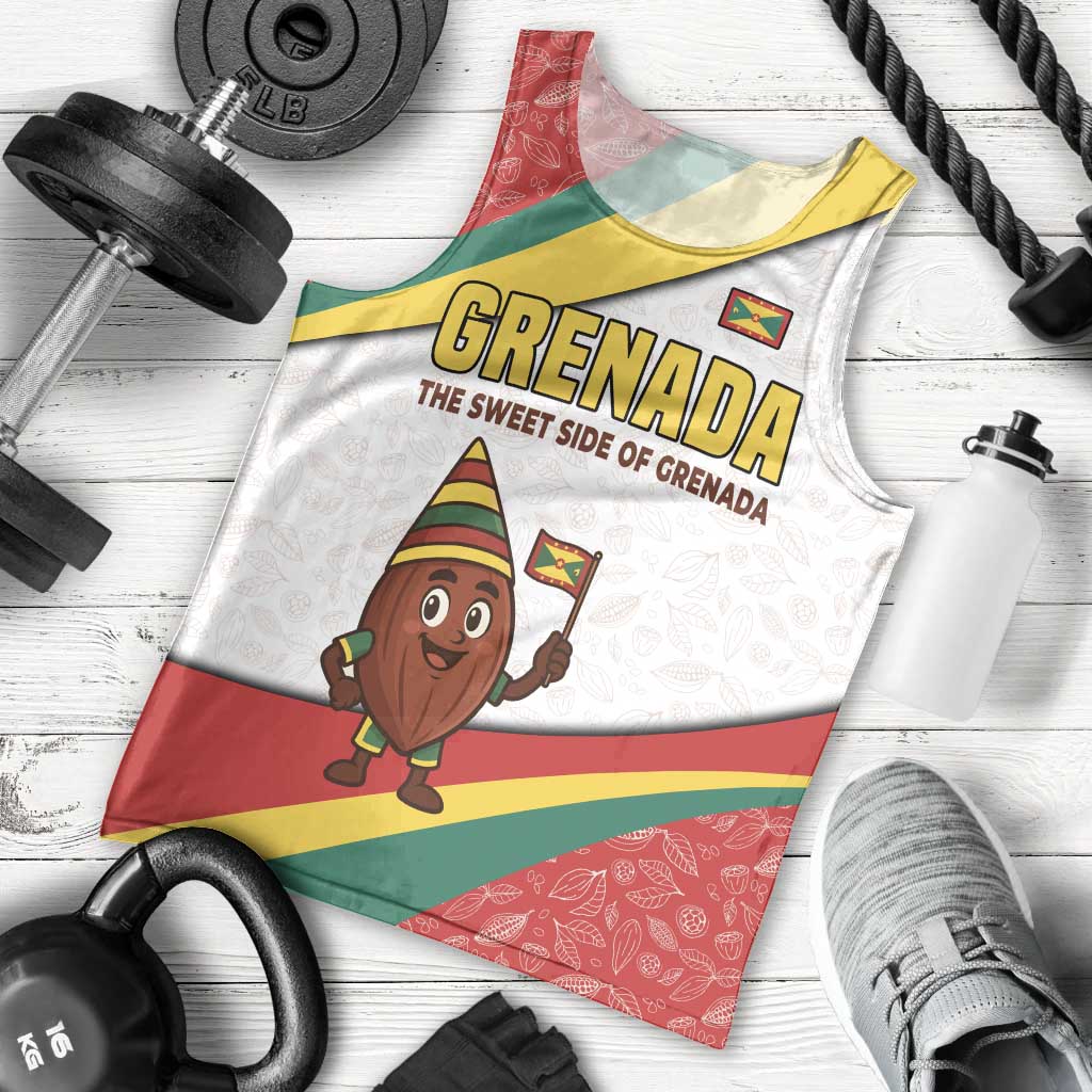 Grenada Men Tank Top with Cocoa Bean Mascot and National Flag Colors - Wonder Print Shop