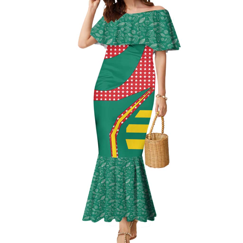 Grenada Mermaid Dress with Cocoa Bean Mascot and National Flag Colors - Wonder Print Shop