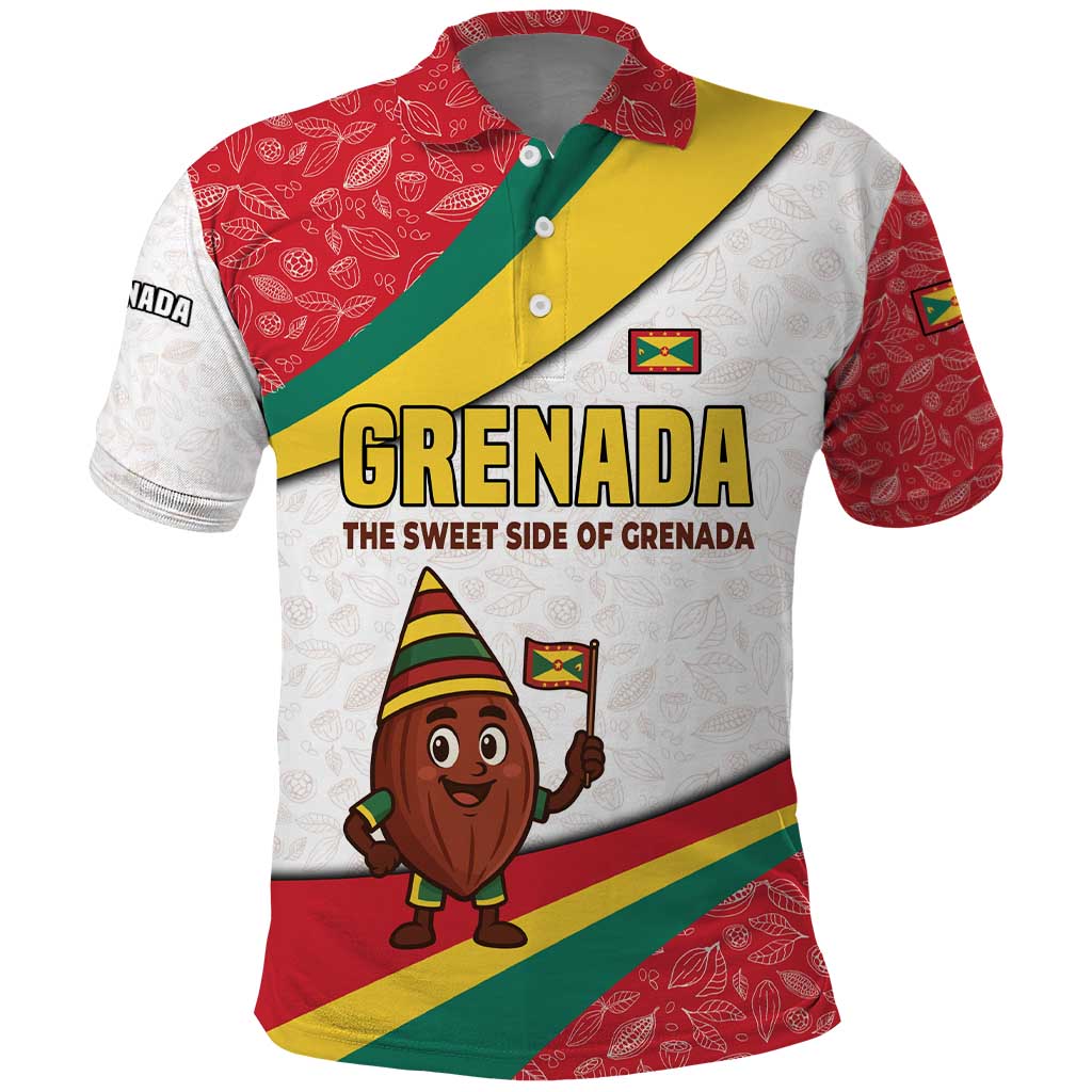 Grenada Polo Shirt with Cocoa Bean Mascot and National Flag Colors - Wonder Print Shop