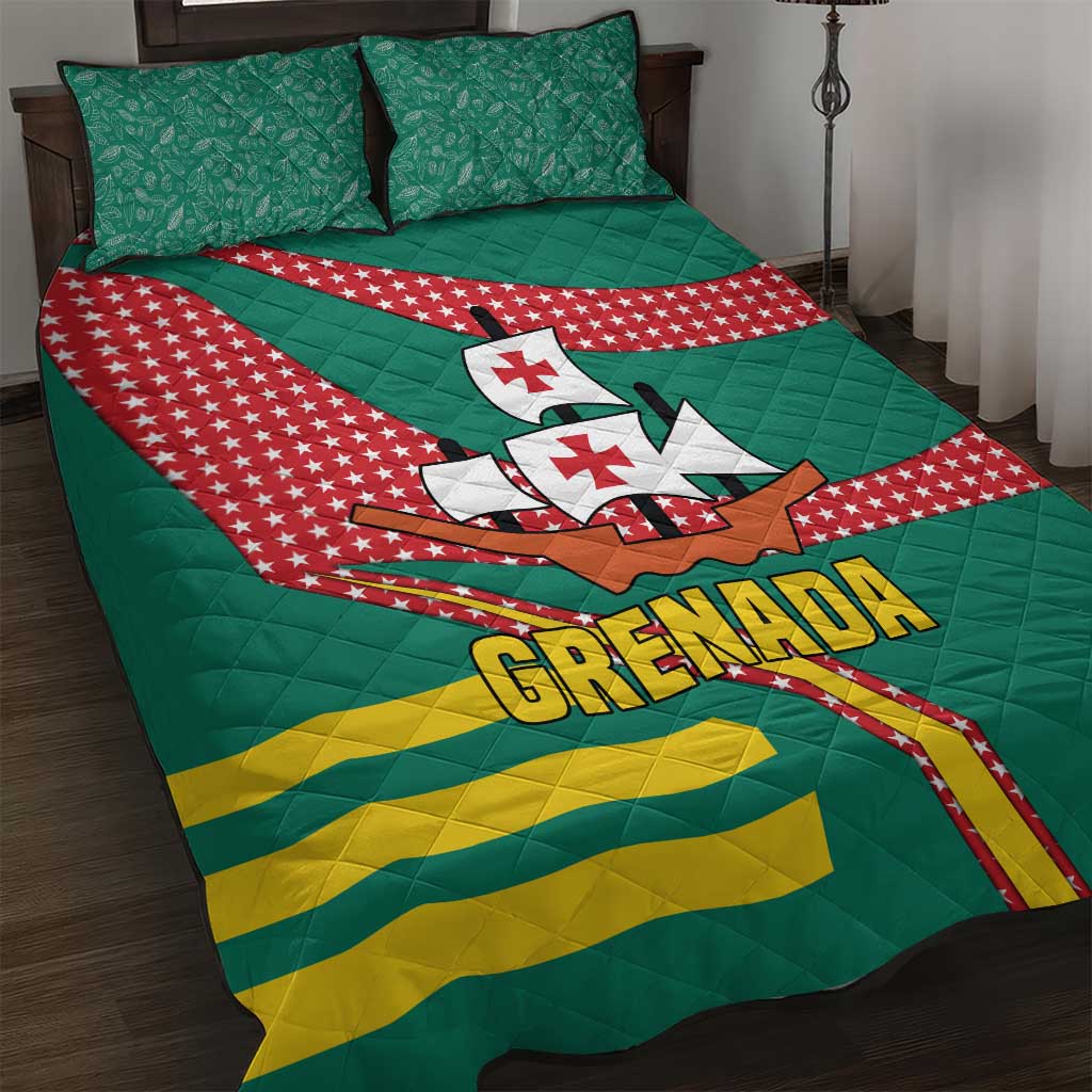 Grenada Quilt Bed Set with Cocoa Bean Mascot and National Flag Colors - Wonder Print Shop