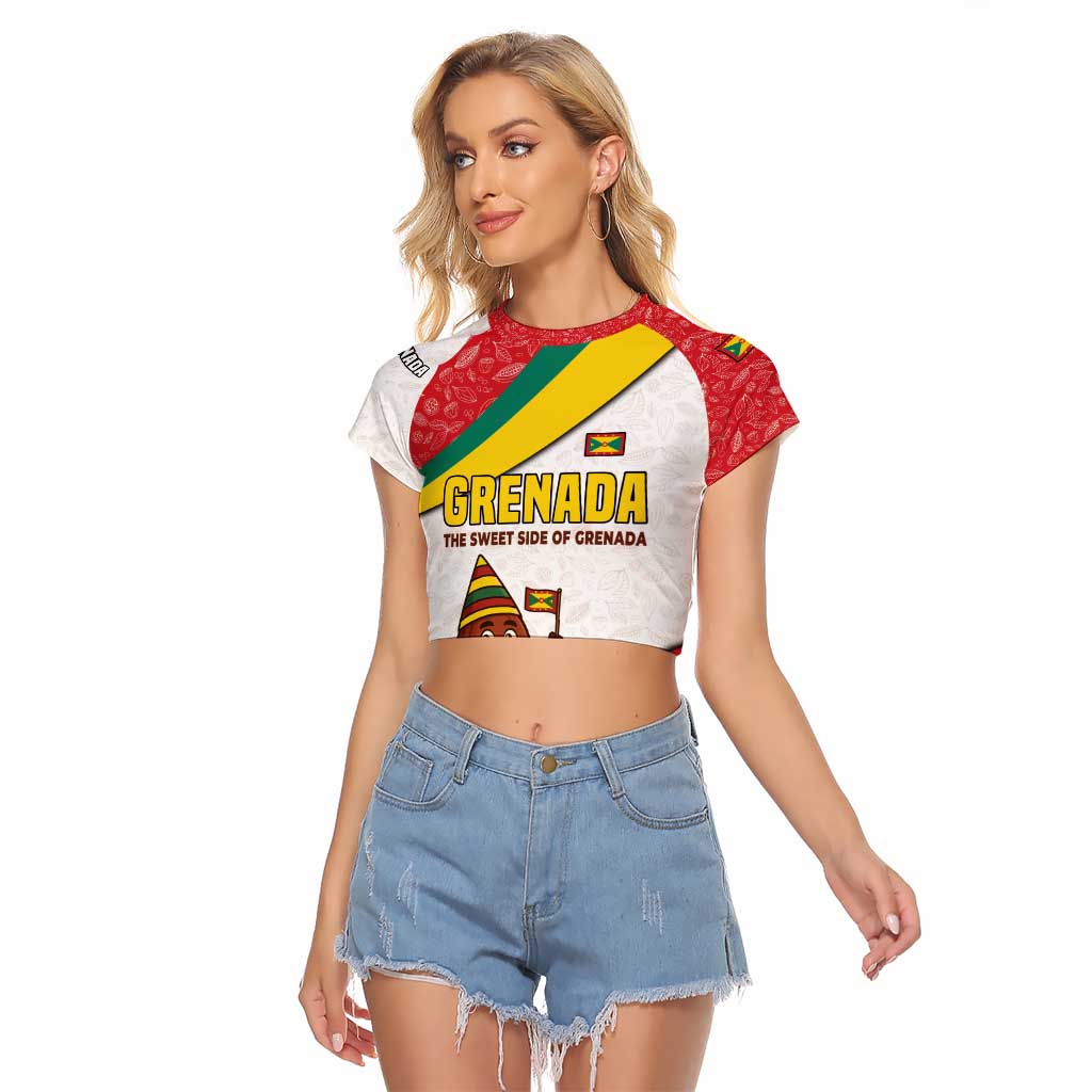 Grenada Raglan Cropped T Shirt with Cocoa Bean Mascot and National Flag Colors - Wonder Print Shop
