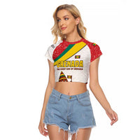 Grenada Raglan Cropped T Shirt with Cocoa Bean Mascot and National Flag Colors - Wonder Print Shop