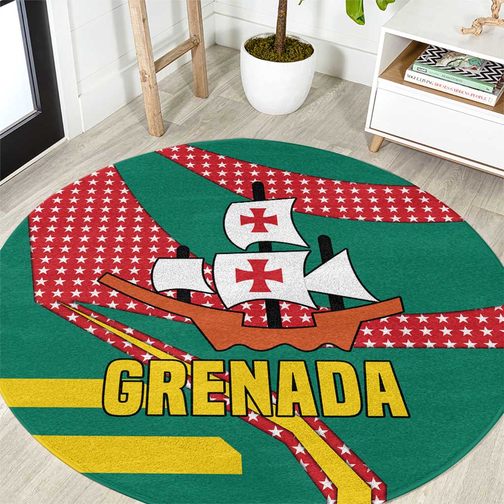 Grenada Round Carpet with Cocoa Bean Mascot and National Flag Colors - Wonder Print Shop