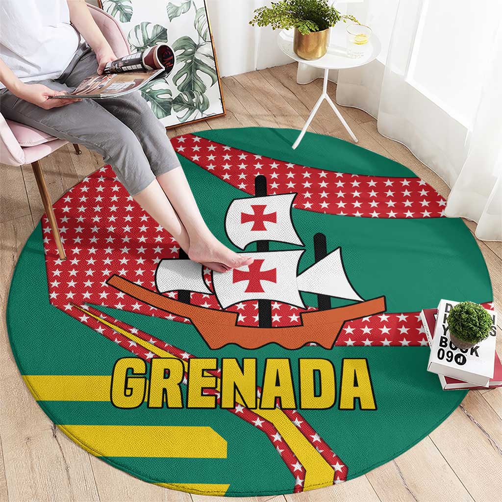 Grenada Round Carpet with Cocoa Bean Mascot and National Flag Colors - Wonder Print Shop