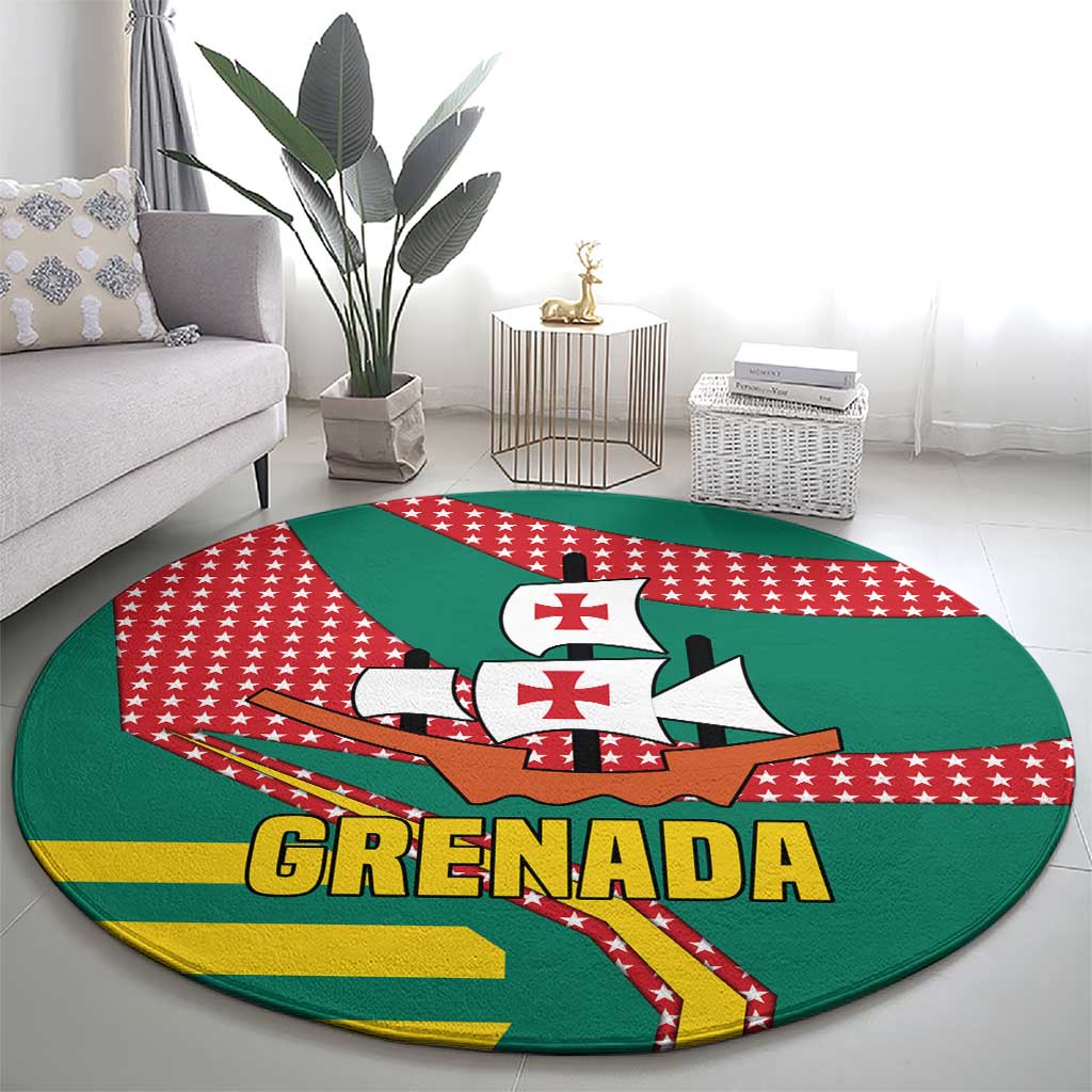 Grenada Round Carpet with Cocoa Bean Mascot and National Flag Colors - Wonder Print Shop