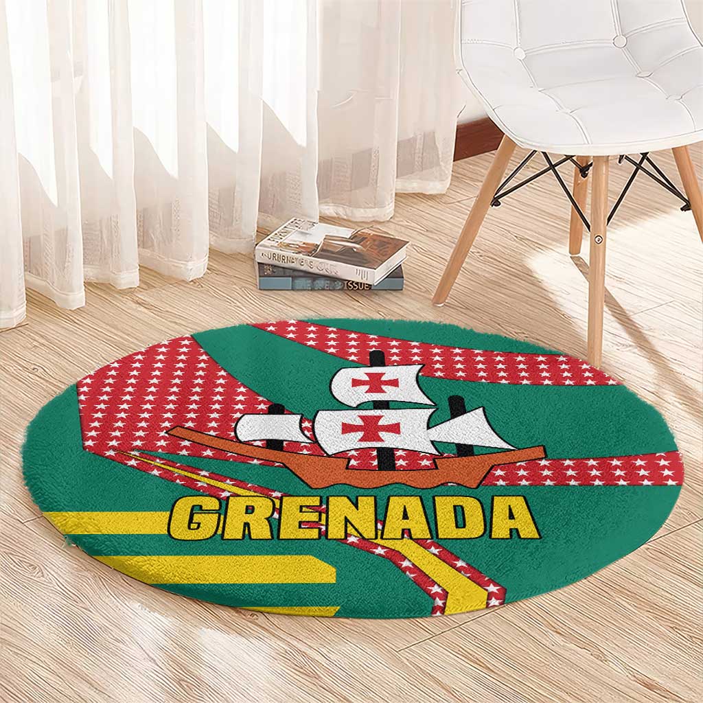 Grenada Round Carpet with Cocoa Bean Mascot and National Flag Colors - Wonder Print Shop