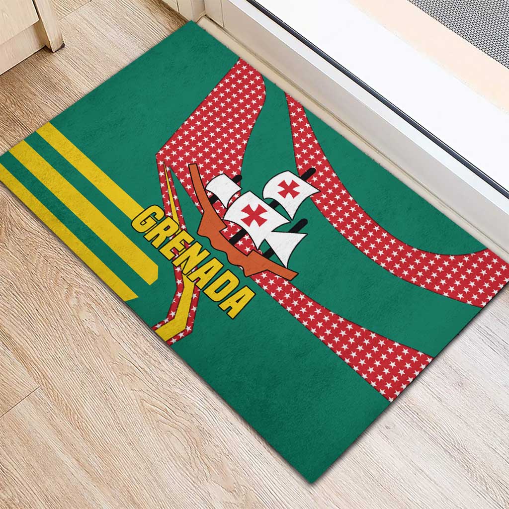 Grenada Rubber Doormat with Cocoa Bean Mascot and National Flag Colors - Wonder Print Shop