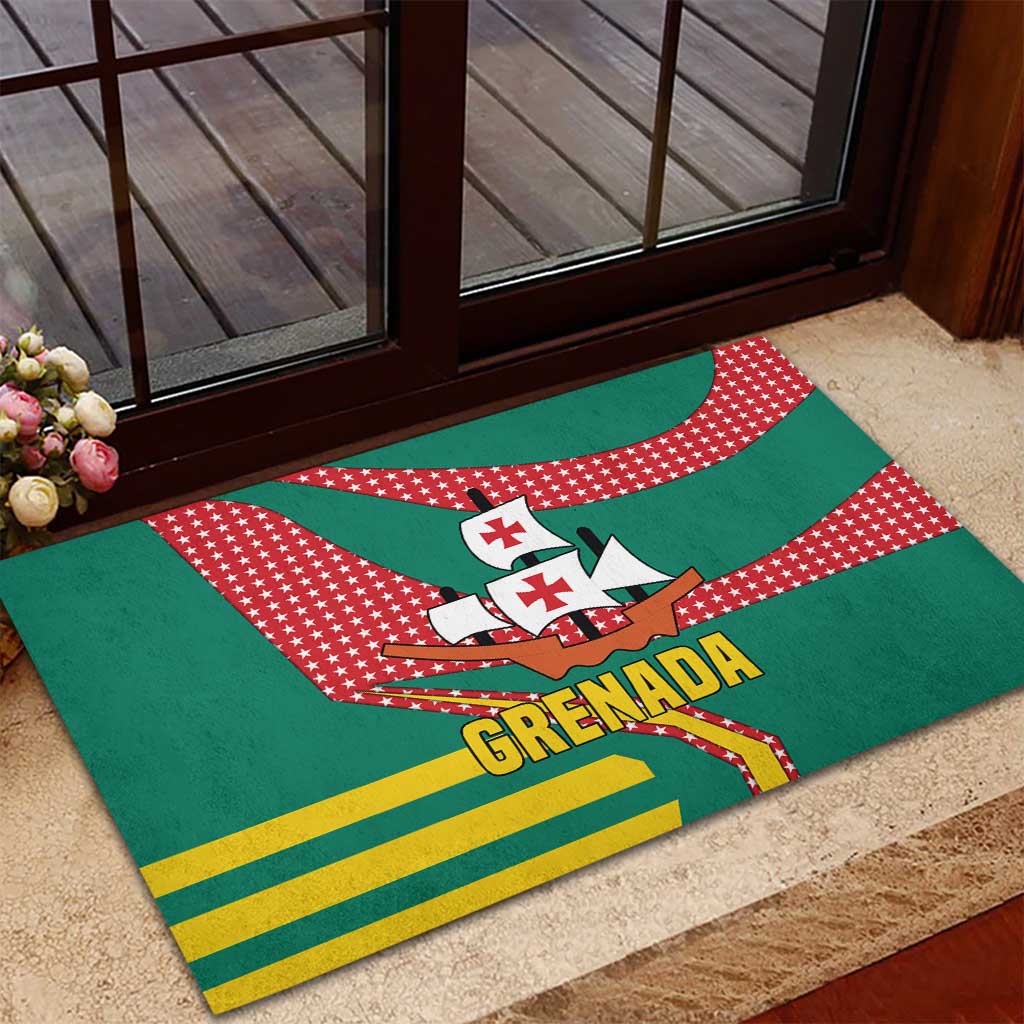 Grenada Rubber Doormat with Cocoa Bean Mascot and National Flag Colors - Wonder Print Shop