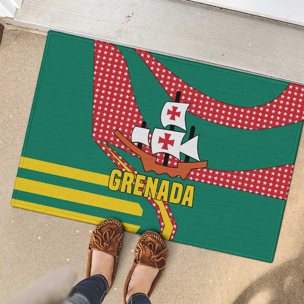 Grenada Rubber Doormat with Cocoa Bean Mascot and National Flag Colors - Wonder Print Shop