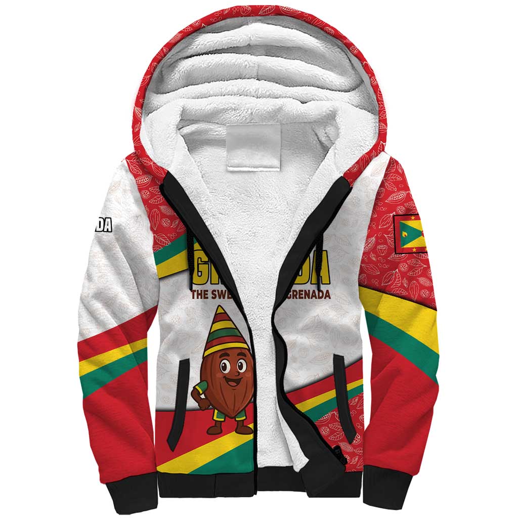 Grenada Sherpa Hoodie with Cocoa Bean Mascot and National Flag Colors - Wonder Print Shop