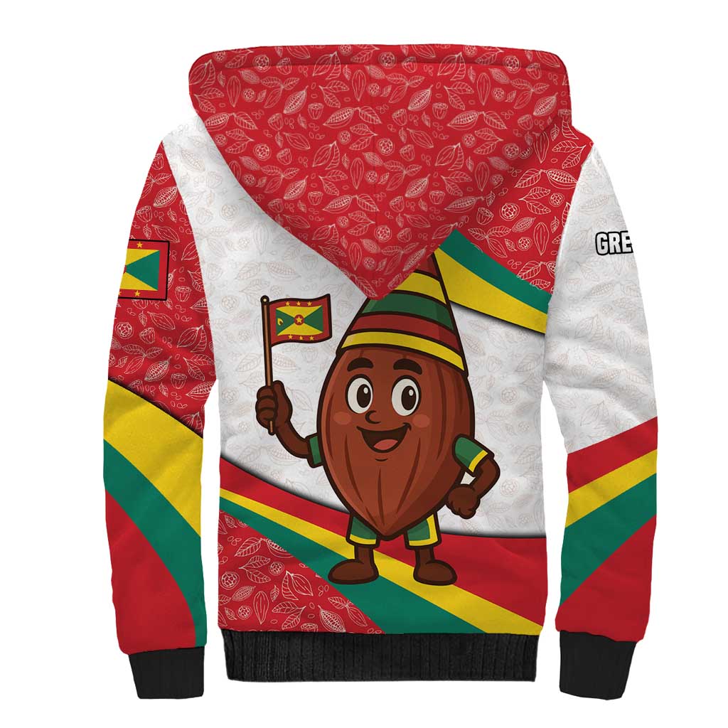 Grenada Sherpa Hoodie with Cocoa Bean Mascot and National Flag Colors - Wonder Print Shop