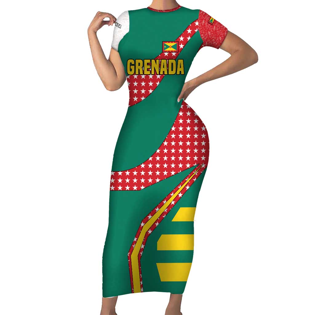 Grenada Short Sleeve Bodycon Dress with Cocoa Bean Mascot and National Flag Colors - Wonder Print Shop