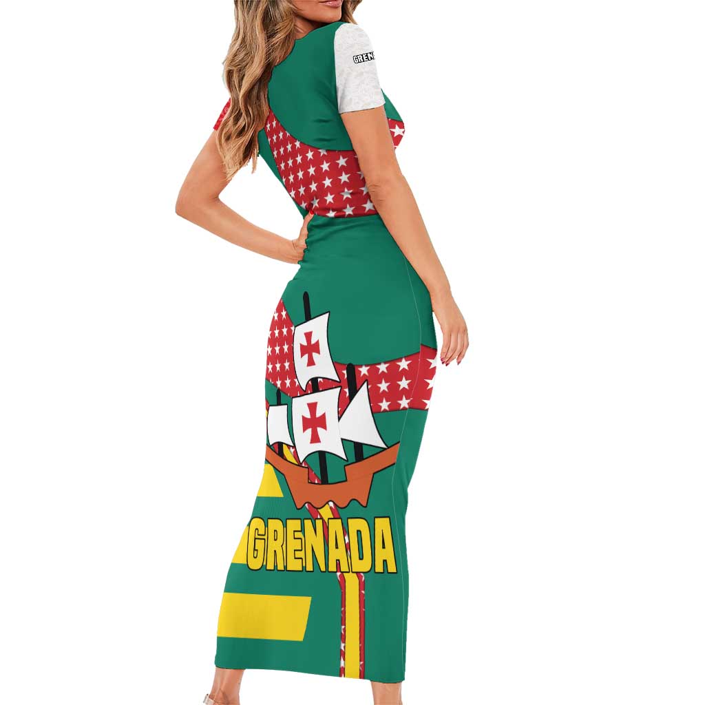 Grenada Short Sleeve Bodycon Dress with Cocoa Bean Mascot and National Flag Colors - Wonder Print Shop