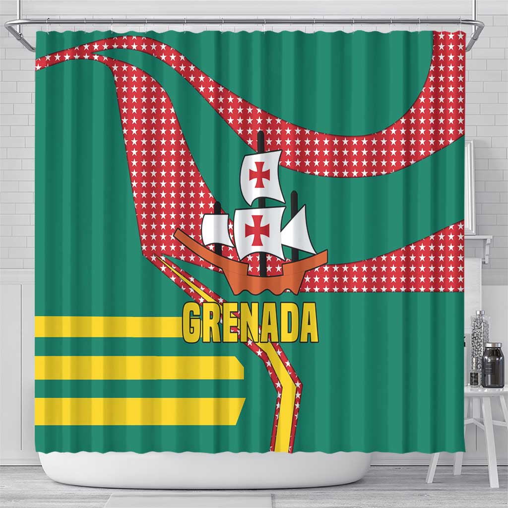 Grenada Shower Curtain with Cocoa Bean Mascot and National Flag Colors - Wonder Print Shop