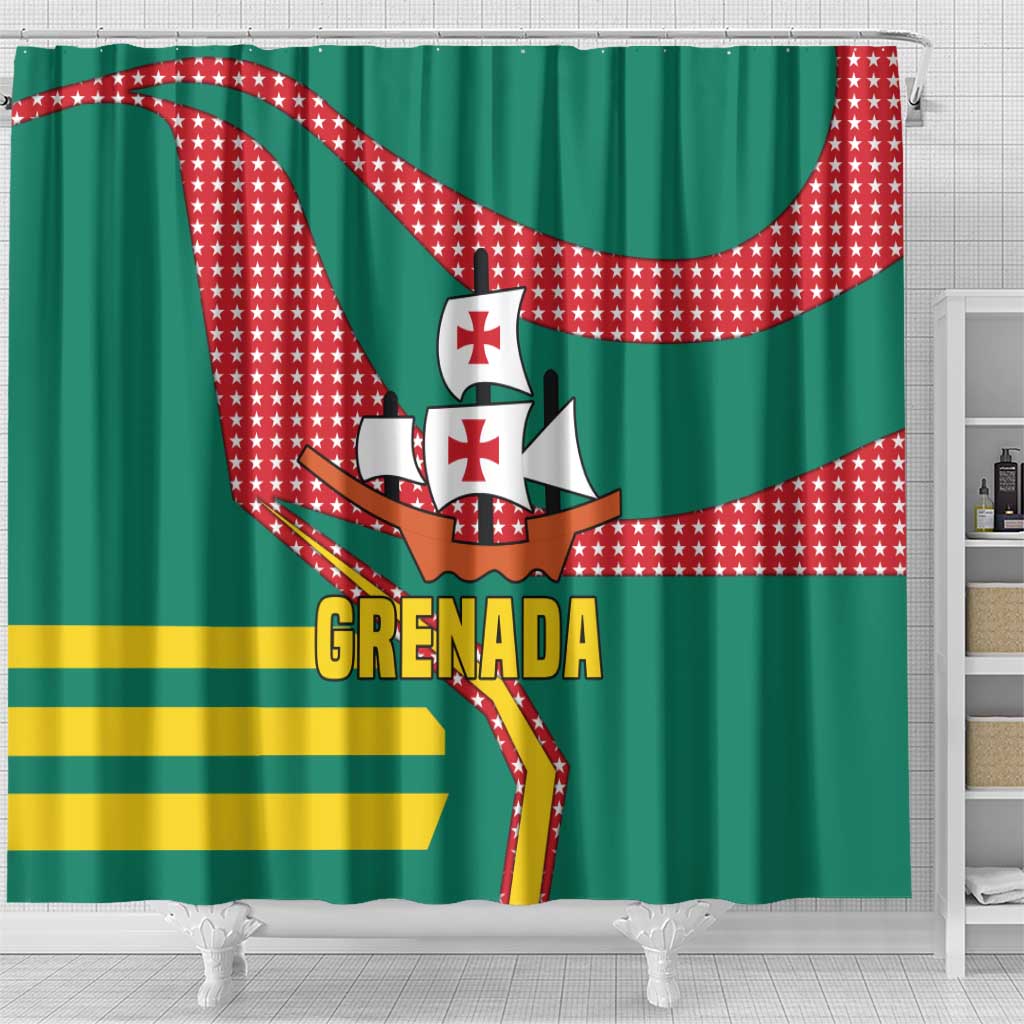 Grenada Shower Curtain with Cocoa Bean Mascot and National Flag Colors - Wonder Print Shop
