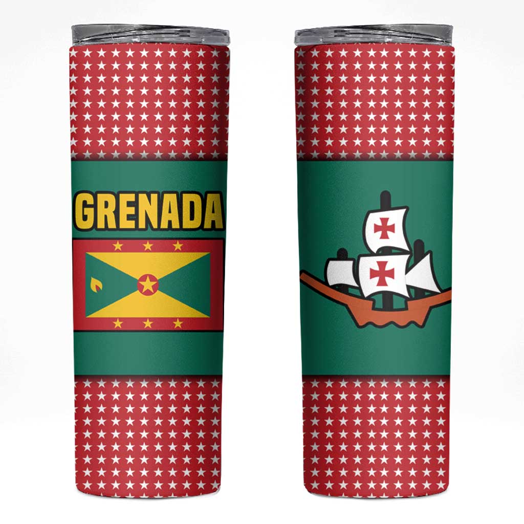 Grenada Skinny Tumbler with Cocoa Bean Mascot and National Flag Colors - Wonder Print Shop