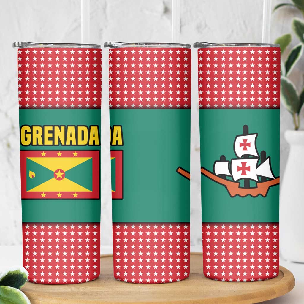Grenada Skinny Tumbler with Cocoa Bean Mascot and National Flag Colors - Wonder Print Shop