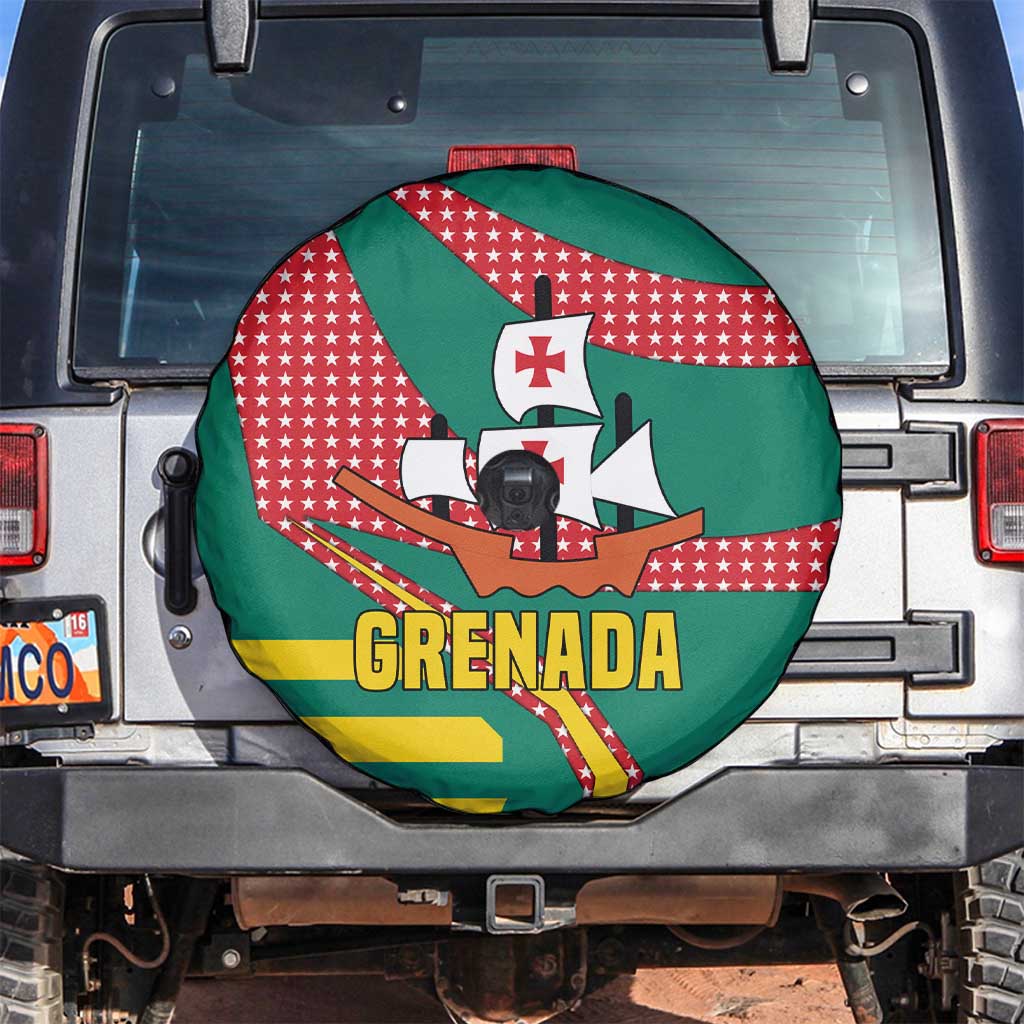 Grenada Spare Tire Cover with Cocoa Bean Mascot and National Flag Colors - Wonder Print Shop