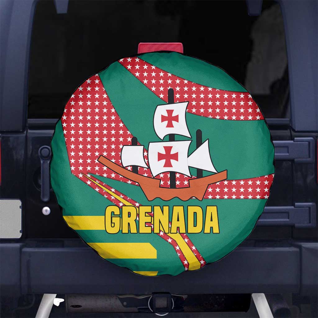 Grenada Spare Tire Cover with Cocoa Bean Mascot and National Flag Colors - Wonder Print Shop