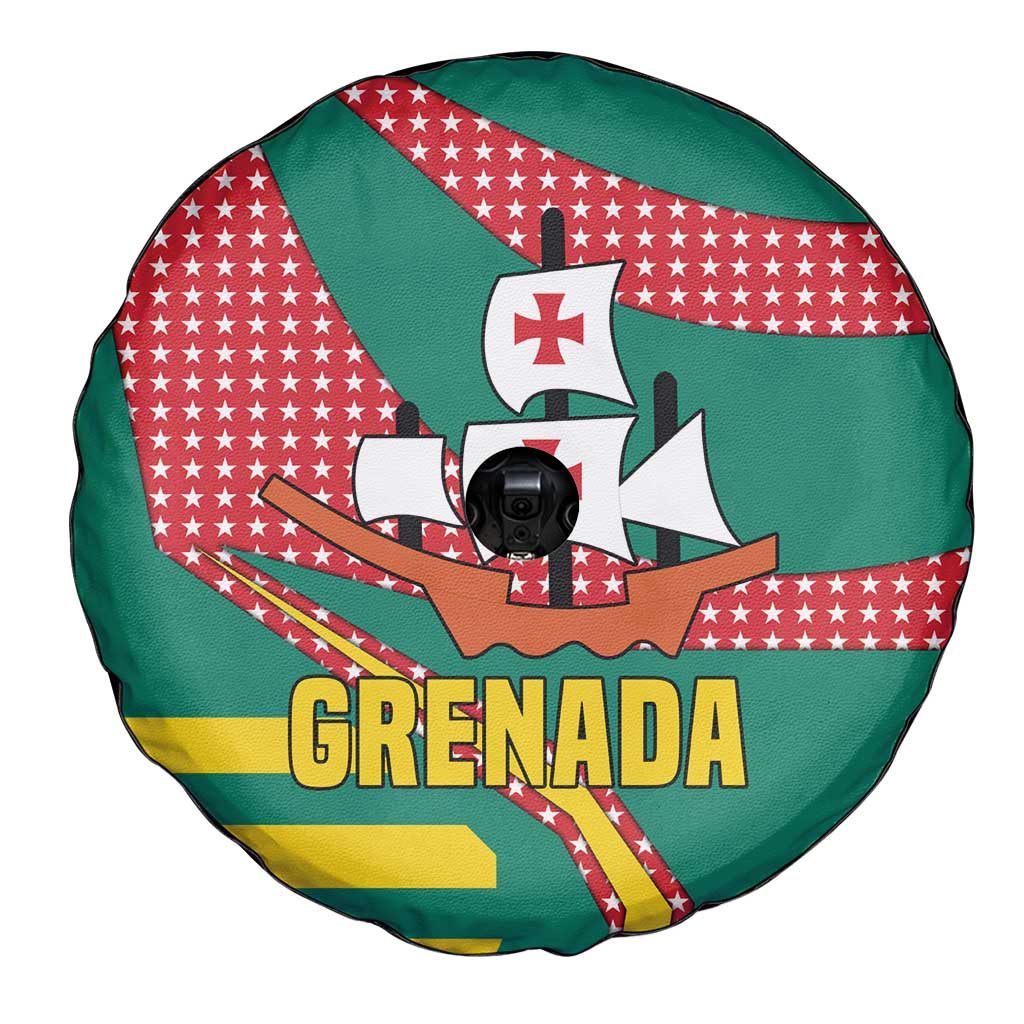 Grenada Spare Tire Cover with Cocoa Bean Mascot and National Flag Colors - Wonder Print Shop