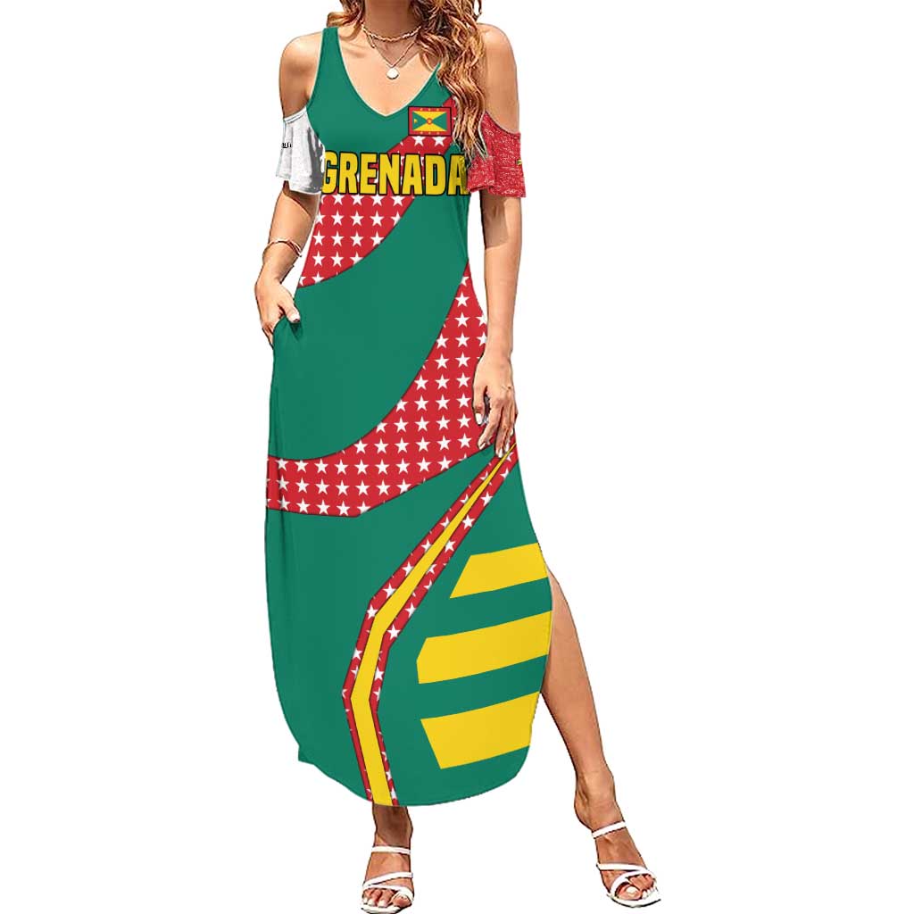 Grenada Summer Maxi Dress with Cocoa Bean Mascot and National Flag Colors - Wonder Print Shop