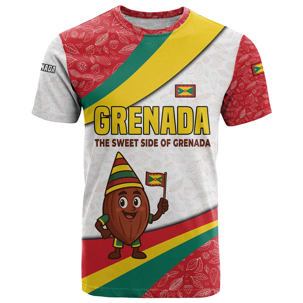 Grenada T Shirt with Cocoa Bean Mascot and National Flag Colors - Wonder Print Shop