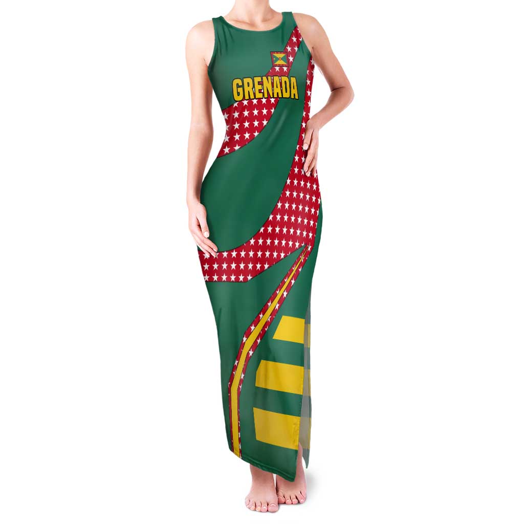Grenada Tank Maxi Dress with Cocoa Bean Mascot and National Flag Colors - Wonder Print Shop