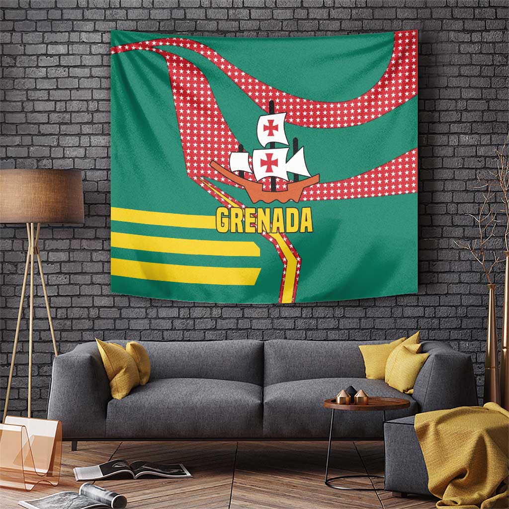 Grenada Tapestry with Cocoa Bean Mascot and National Flag Colors - Wonder Print Shop
