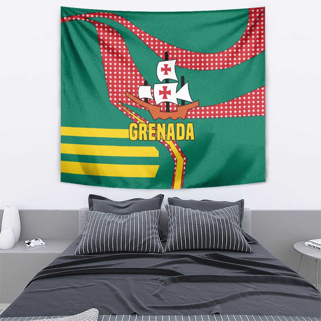 Grenada Tapestry with Cocoa Bean Mascot and National Flag Colors - Wonder Print Shop